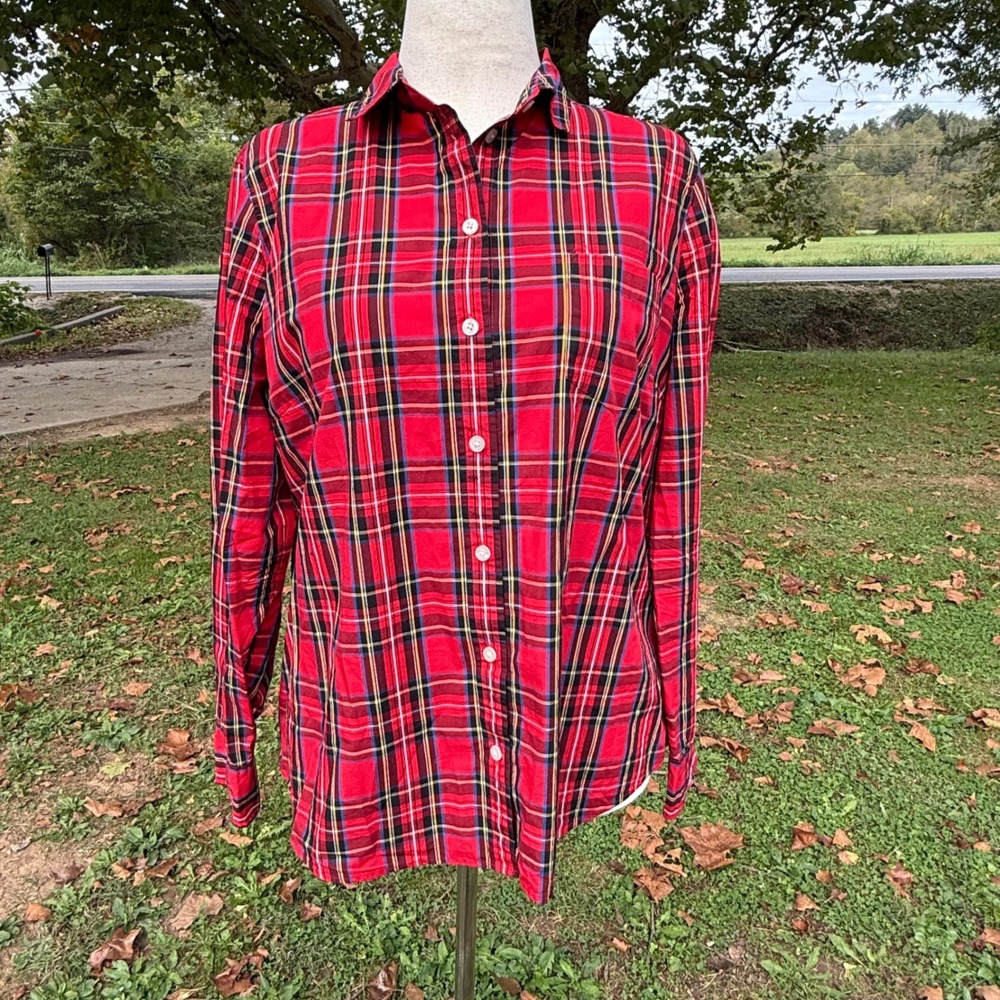 J.Crew Womens XL Red Stewart Tartan Plaid Cotton Button Down Shirt Long Sleeve